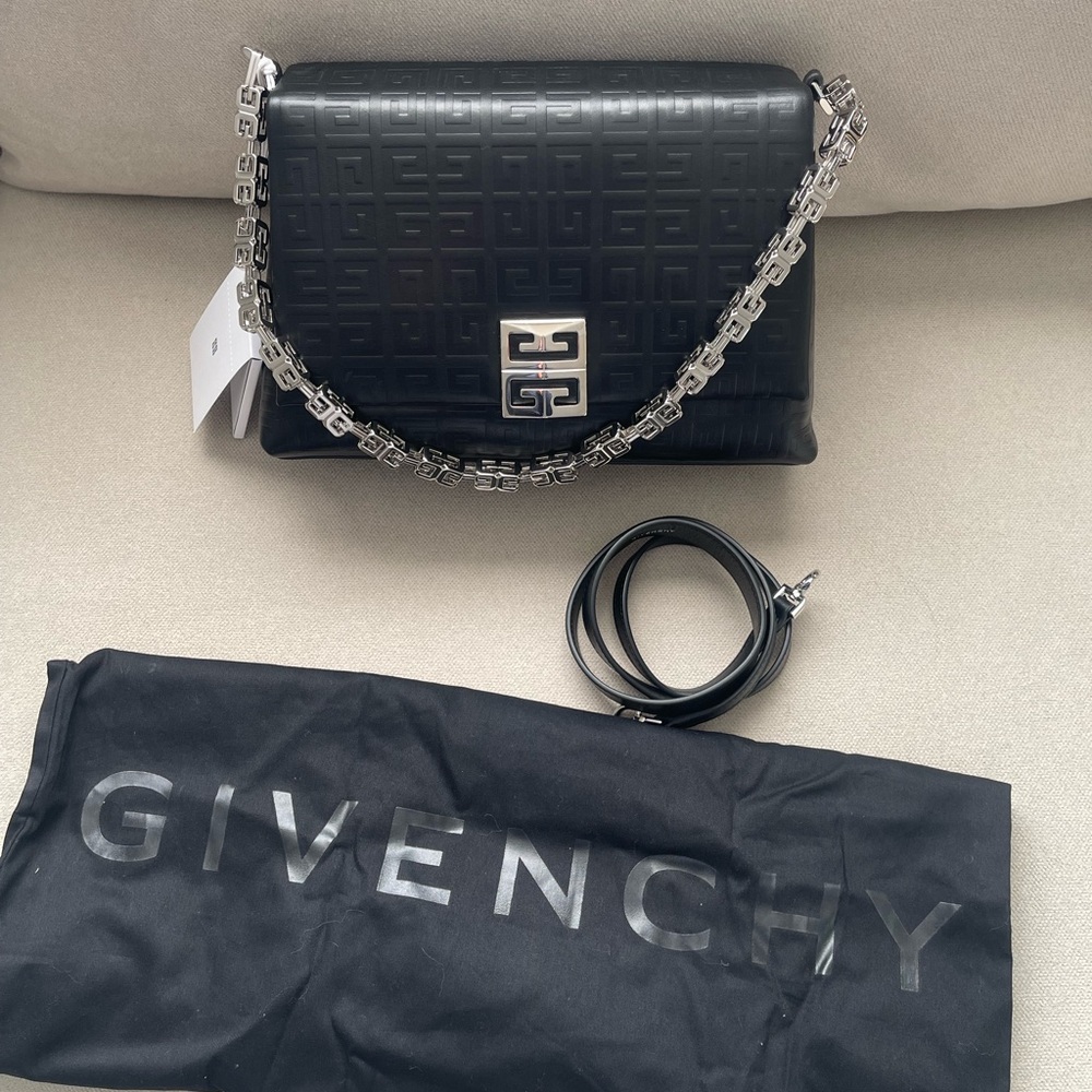 Authentic Givenchy Black Embossed Shoulder Bag wi… - image 2
